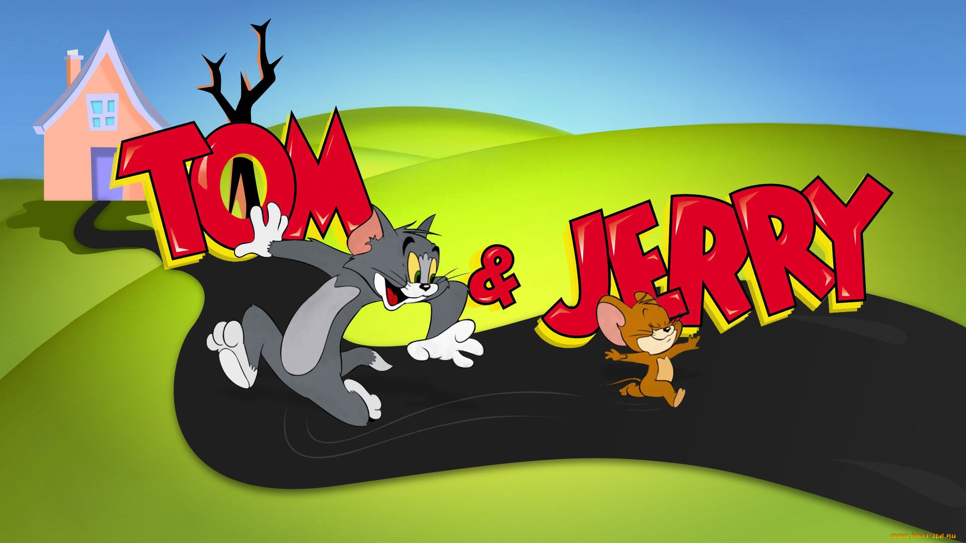 Обои Мультфильмы Tom And Jerry, обои для рабочего стола, фотографии  мультфильмы, tom and jerry, дом, дорога, мышь, кот Обои для рабочего стола,  скачать обои картинки заставки на рабочий стол.